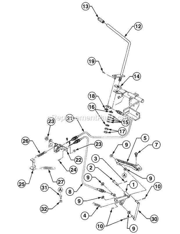 Engine Control Diagram and Parts List for 54A-458D100, 590-603-100 Cub Cadet Lawn Tractor